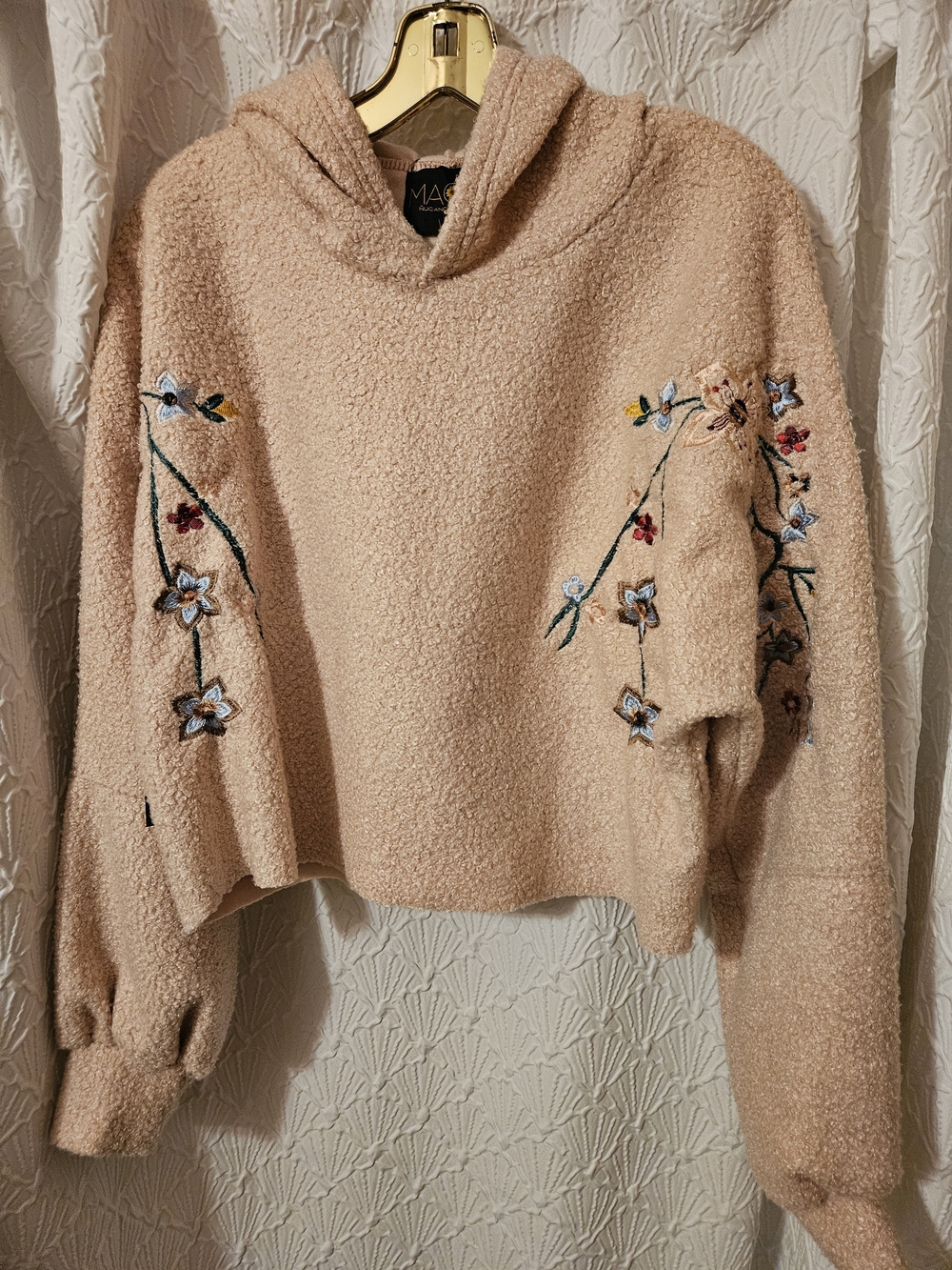 Embroidered Floral Sherpa Pullover - Blush - Picture 8 of 15